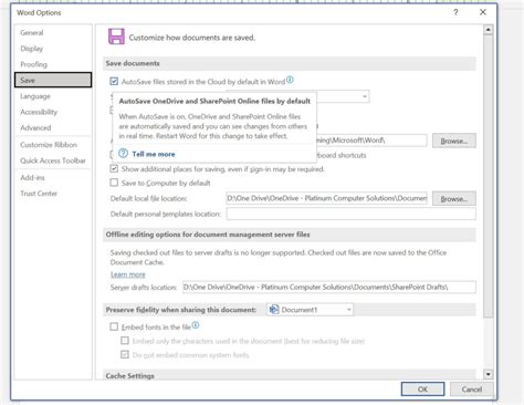 how to turn off automatic save in word