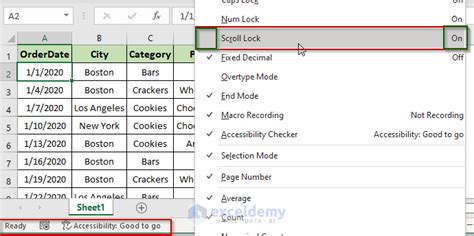 how to turn off column lock in excel