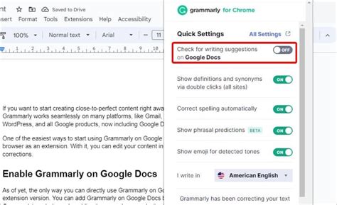 how to turn off grammar check on google docs