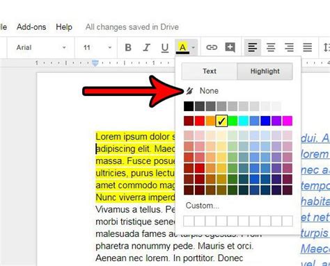 how to turn off highlight in google docs