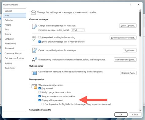 how to turn on email notifications in outlook
