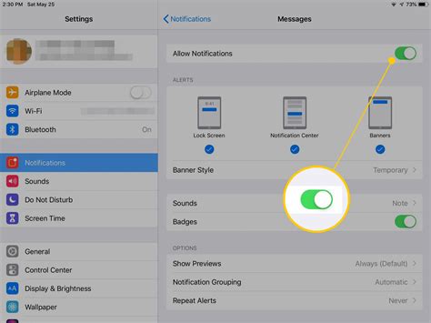 how to turn on text notifications on ipad