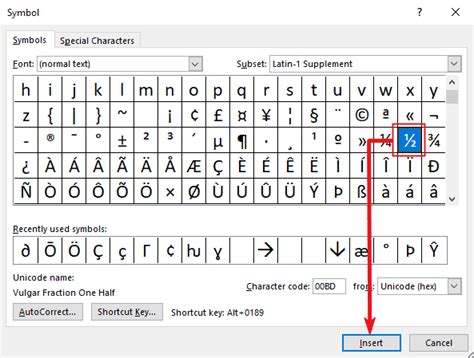 how to type 2 and a half in word