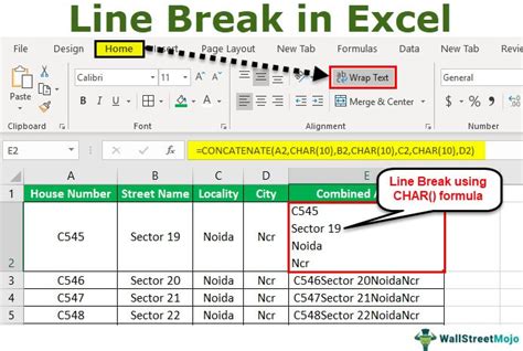 how to type a line break in excel