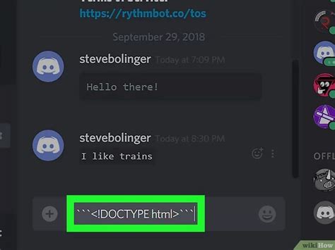 how to type code text in discord