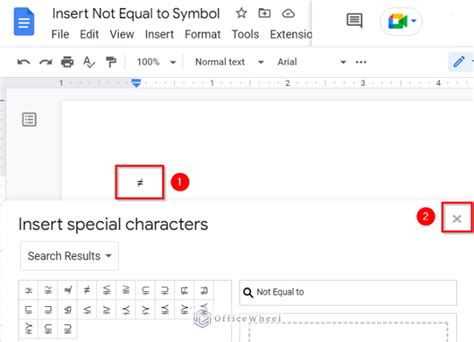 how to type does not equal sign google docs