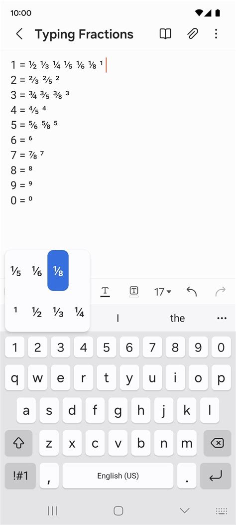 how to type fractions on android