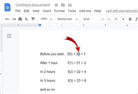 how to type power of 2 on google docs