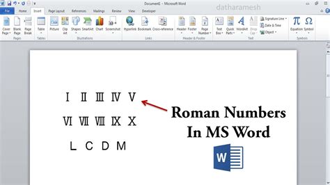 how to type roman numbers in word