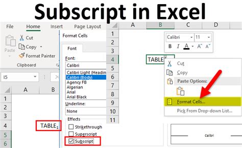 how to type subscript in excel