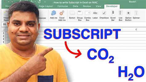 how to type subscript in excel mac