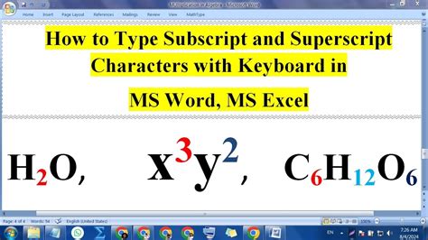 how to type subscript in keyboard word