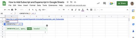 how to type subscript on google sheets