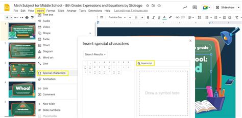 how to type superscript on google slides
