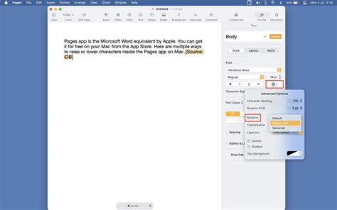 how to type superscript on mac word