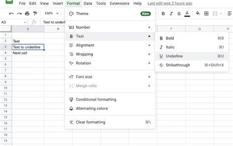 how to underline in google sheets mac