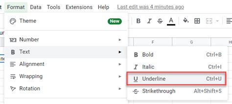 how to underline text in google excel