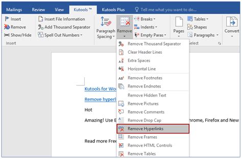 Undo Hyperlink in Word
