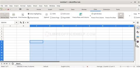 how to unfreeze rows and columns in libreoffice calc