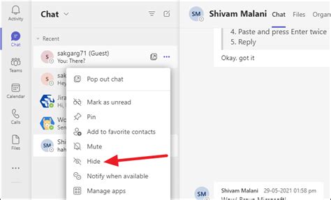 how to unhide chat messages in teams