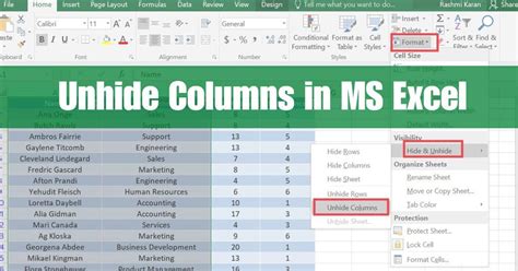 how to unhide columns in excel sharepoint