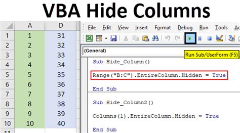 how to unhide columns in excel vba code