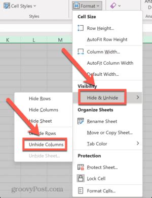 how to unhide first column in excel mac