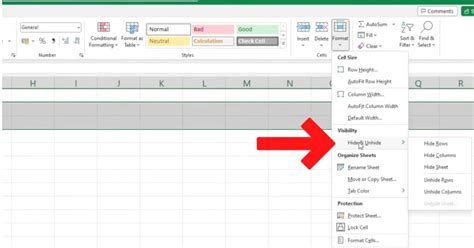 how to unhide first row in excel shortcut