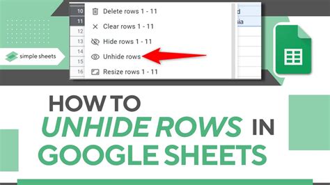 how to unhide in google sheets