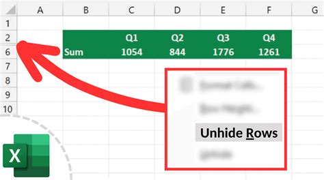 how to unhide one row in excel