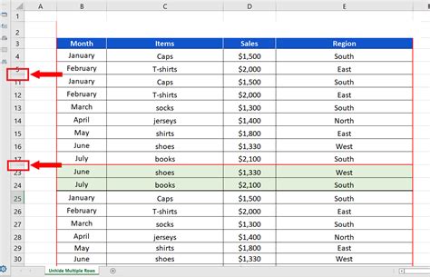 how to unhide rows in pivot table
