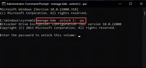 how to unlock c drive bitlocker from command prompt
