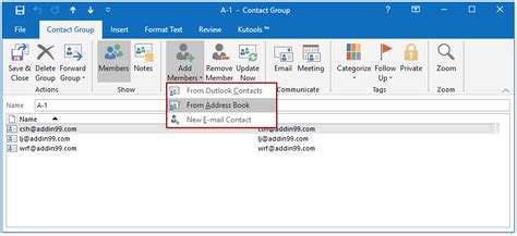 how to update group contact list in outlook