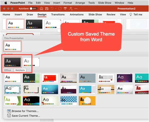 how to use a saved theme in powerpoint