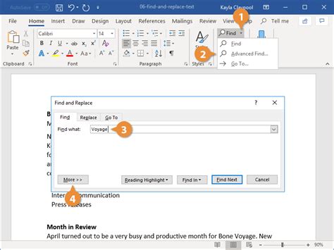 how to use advanced find in word