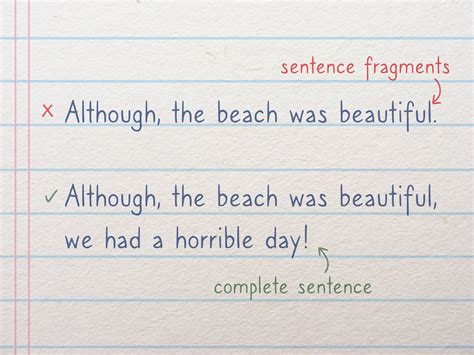 how to use although in the middle of a sentence