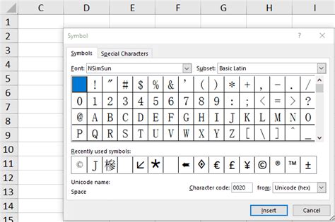 how to use character code in excel