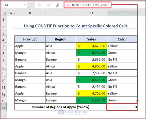 how to use countif function in excel with color cell