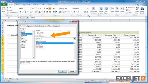 how to use currency format in excel
