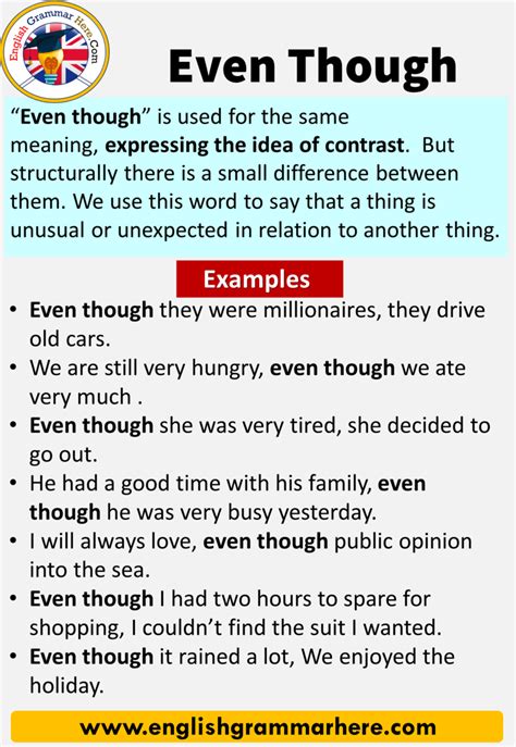 how to use even though in a sentence examples