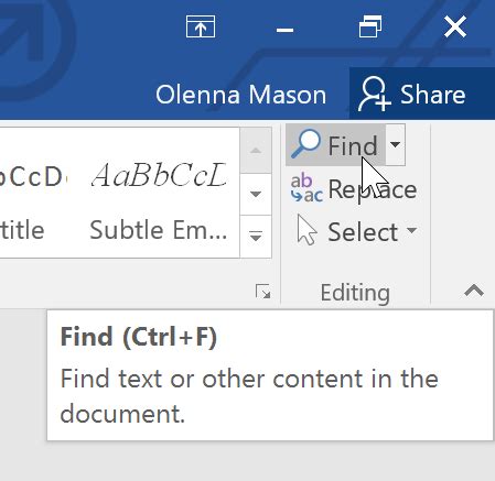 how to use find command in word