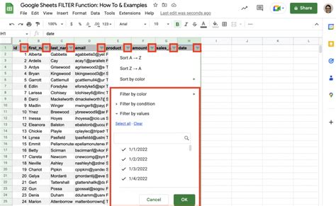 how to use google sheets filter function