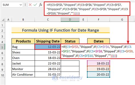 how to use if formula in date range in excel