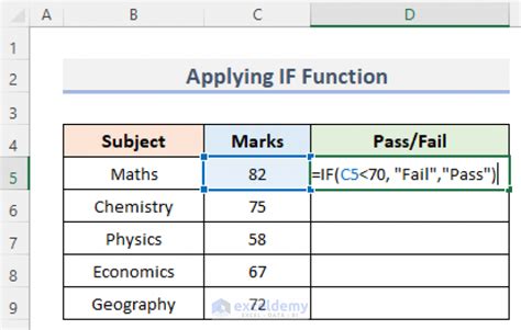 how to use if formula in excel for pass and fail