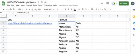 how to use importdata function in google sheets