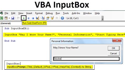how to use input box in excel vba