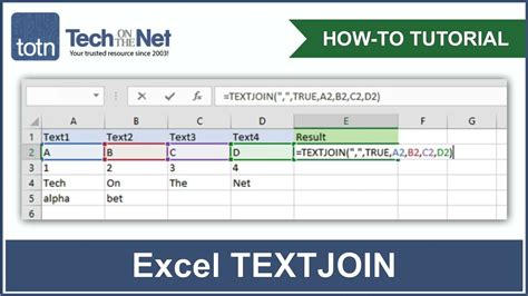 how to use join text in excel