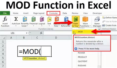 how to use mod function in excel