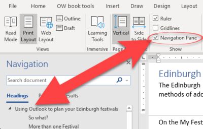 how to use navigation pane in word mac