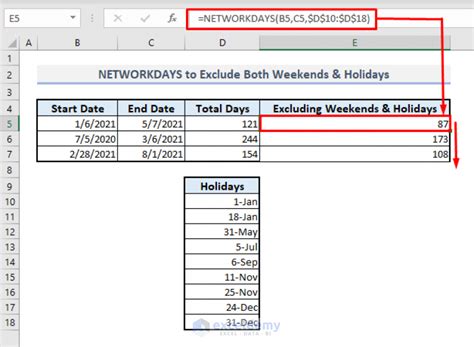 how to use networking days formula in excel